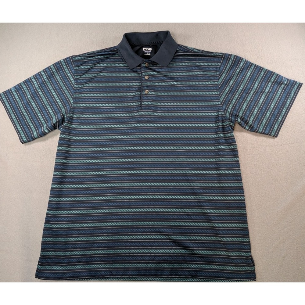 PING Mens Performance Dynamics Palm Aire Country Club Polo Large Blue Stripe
